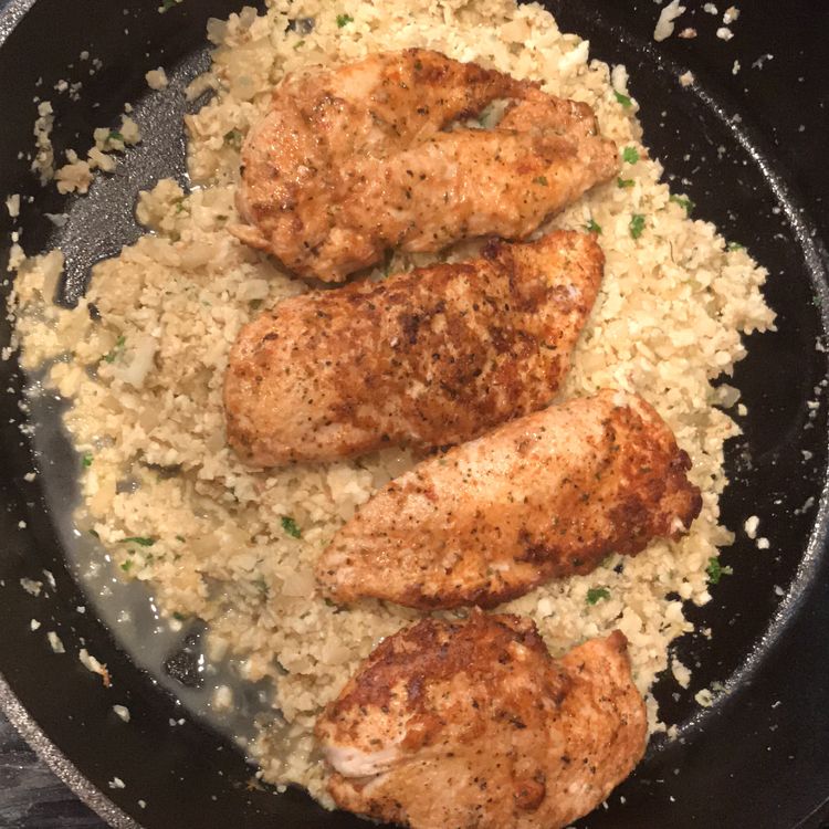 15MINUTE GARLIC BUTTER CHICKEN WITH PARMESAN CAULIFLOWER RICE Kitch