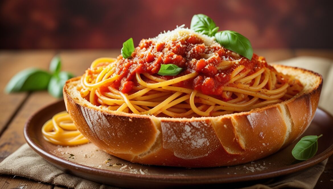 Spaghetti Garlic Bread Bowls