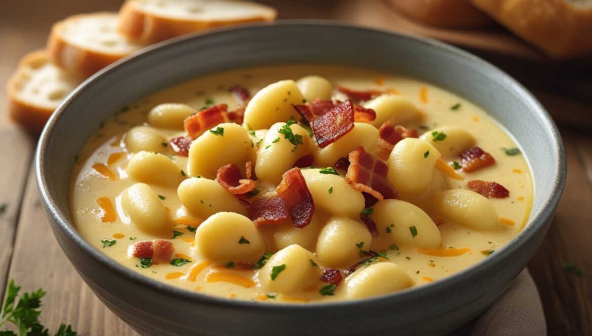Creamy Bacon Cheddar Gnocchi Soup