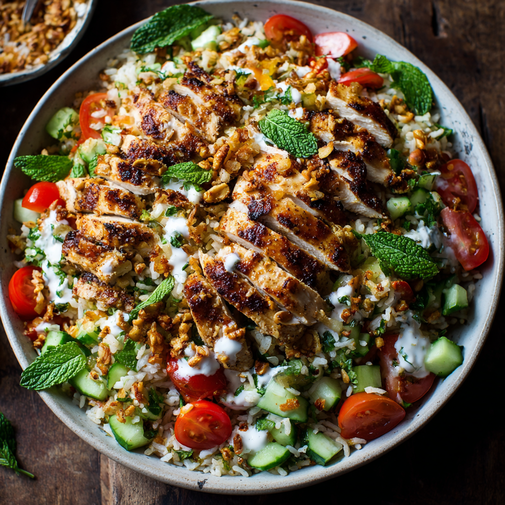 Crispy Rice Salad with Chicken Shawarma