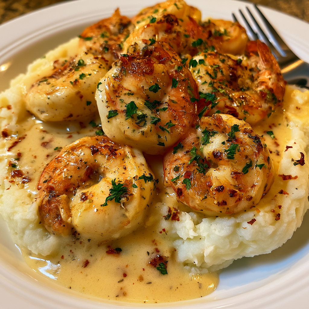 Creamy Garlic Butter Shrimp with Mashed Potatoes