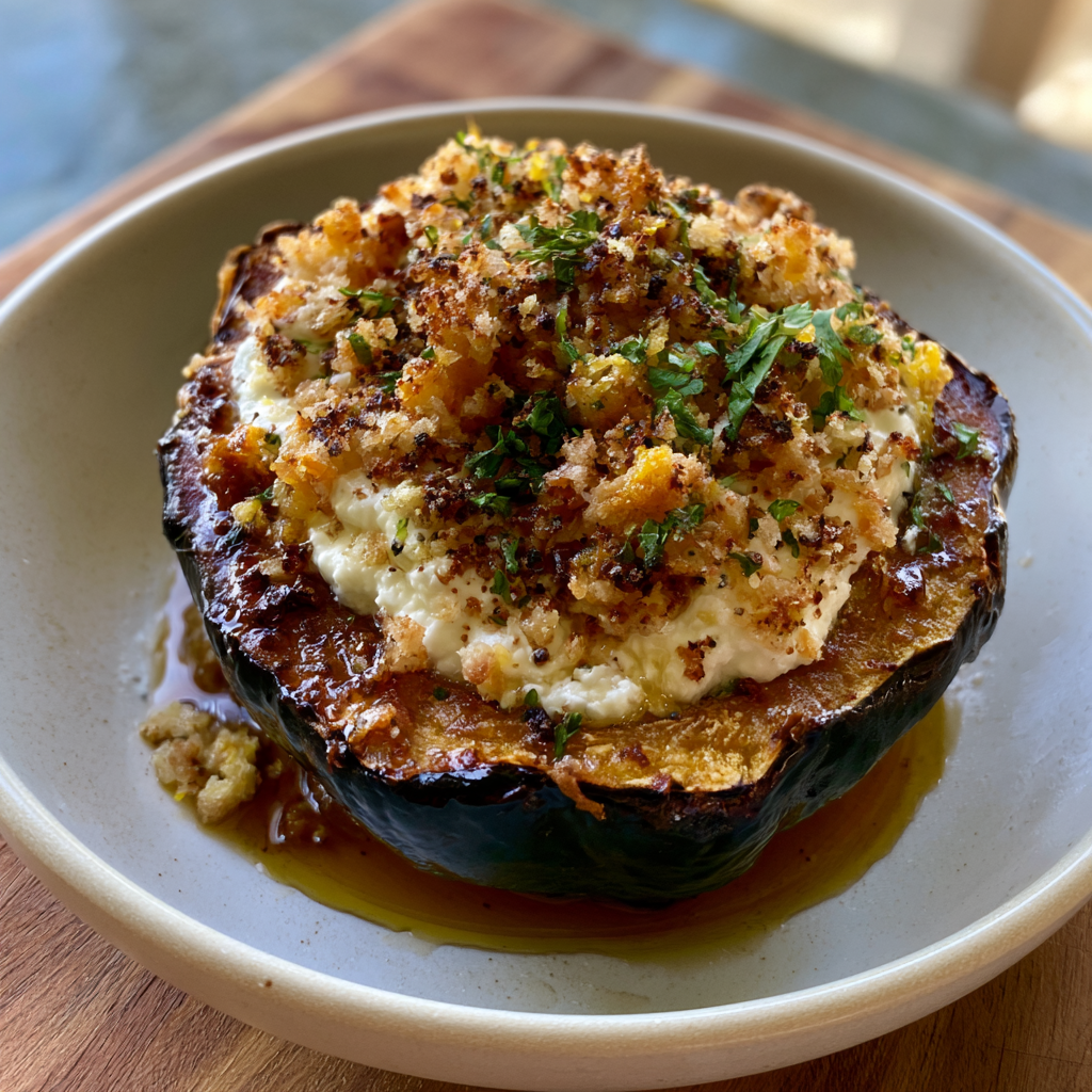 Honey-Roasted Acorn Squash with Ricotta & Citrus Crumble