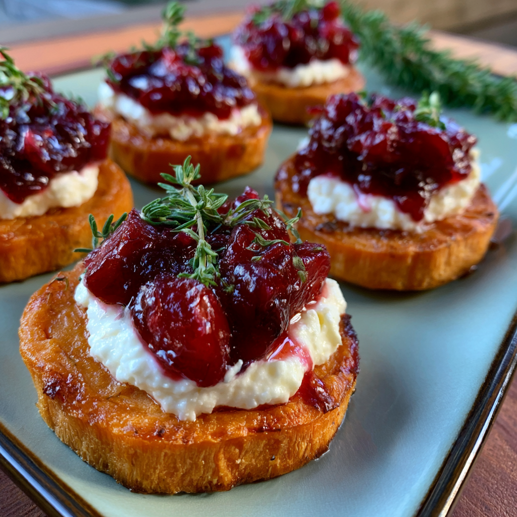 Sweet Potato Rounds with Cranberry Chutney & Whipped Ricotta Recipe
