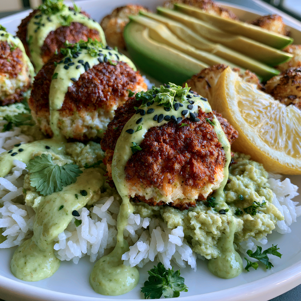 The Only Salmon Balls with Creamy Avocado Sauce