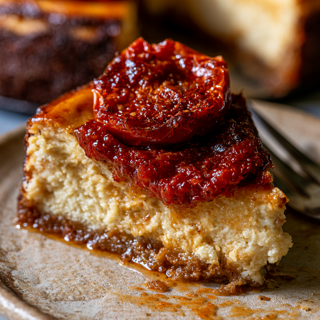 Cheesecake with Roasted Tomato Jam & Parmesan Crust Recipe