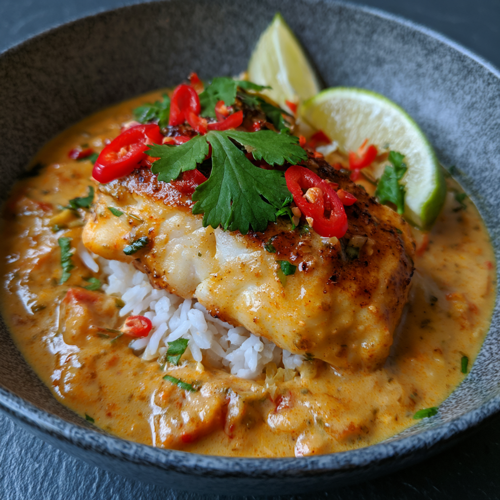 Coconut Lime Fish Curry with Jasmine Rice