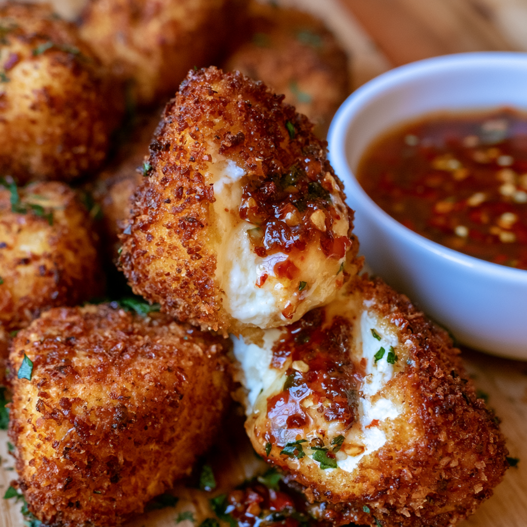 Irresistibly Crispy Burrata Bites with Spicy Dipping Sauce